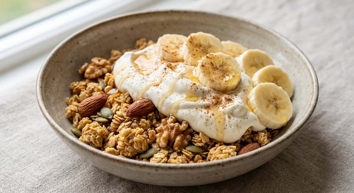 Granola Casera con Nata y Plátano