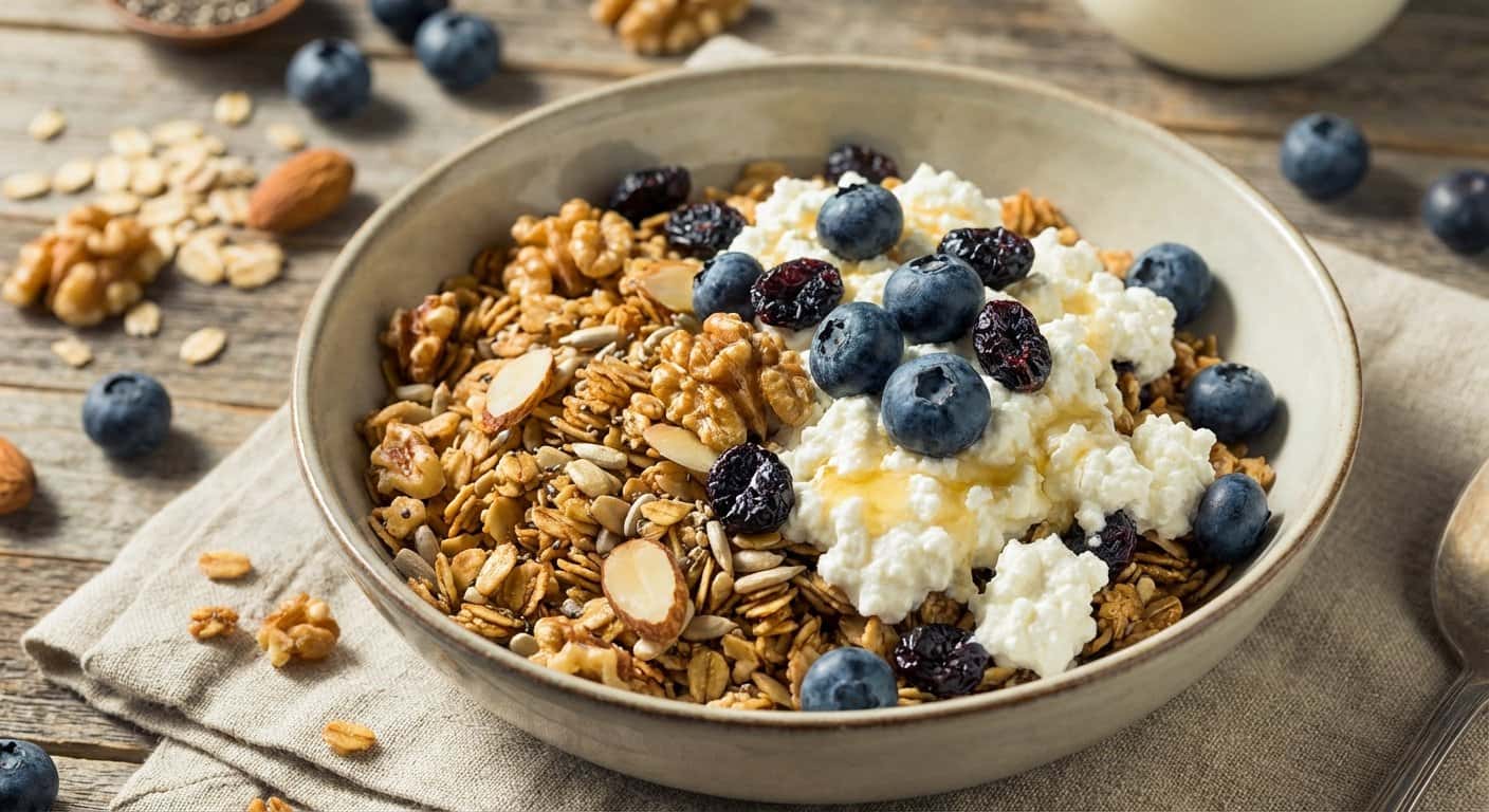 Granola Casera con Requesón y Arándanos