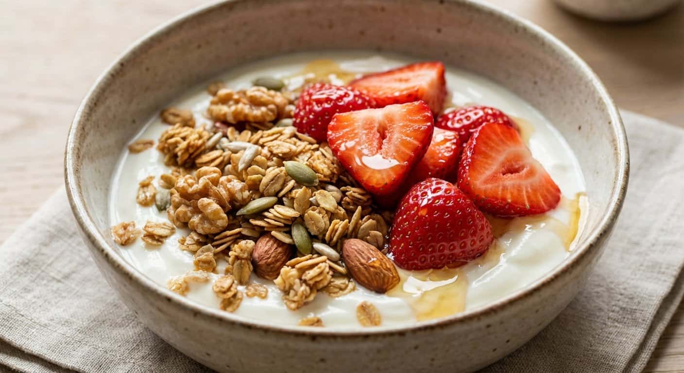 Granola Casera con Yogur y Fresas