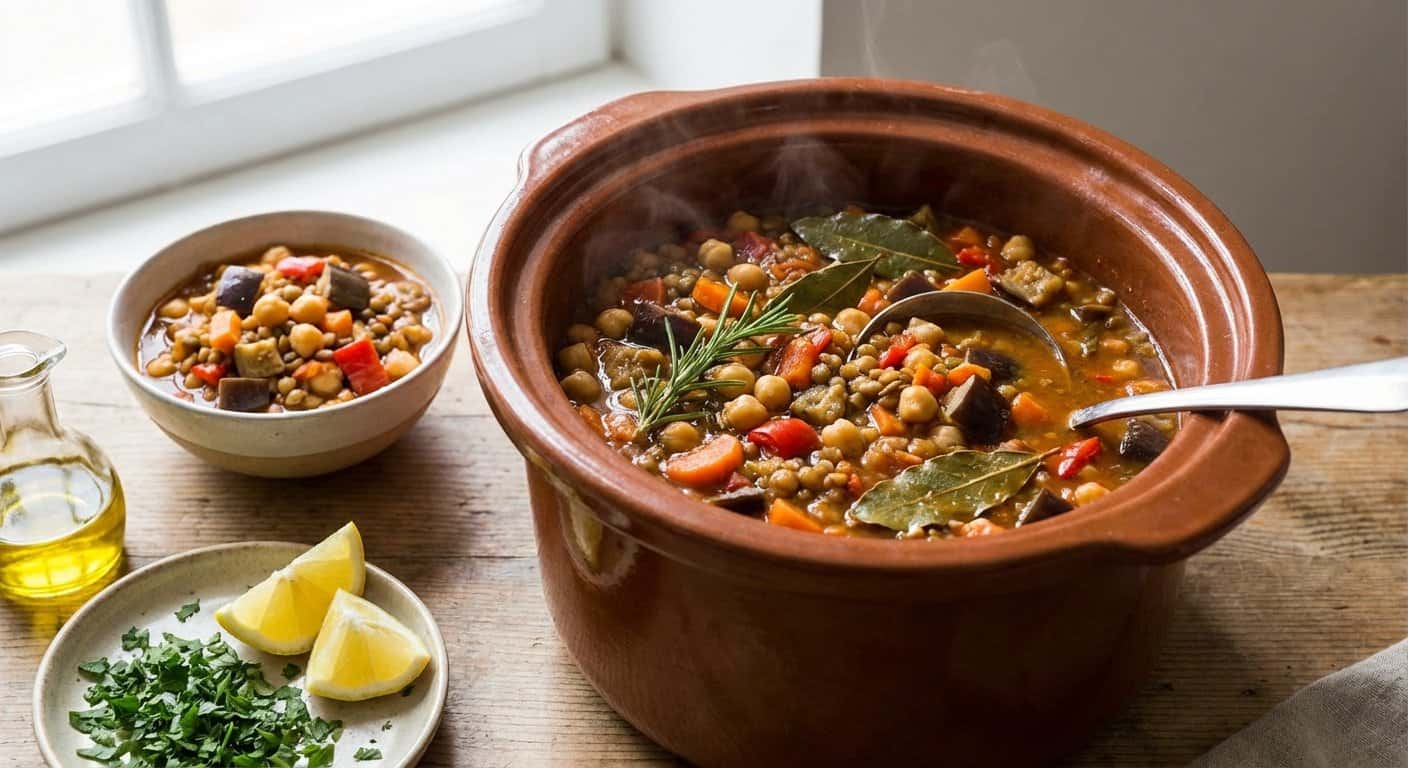 Guiso de Legumbres con Berenjena y Romero en Slow Cooker