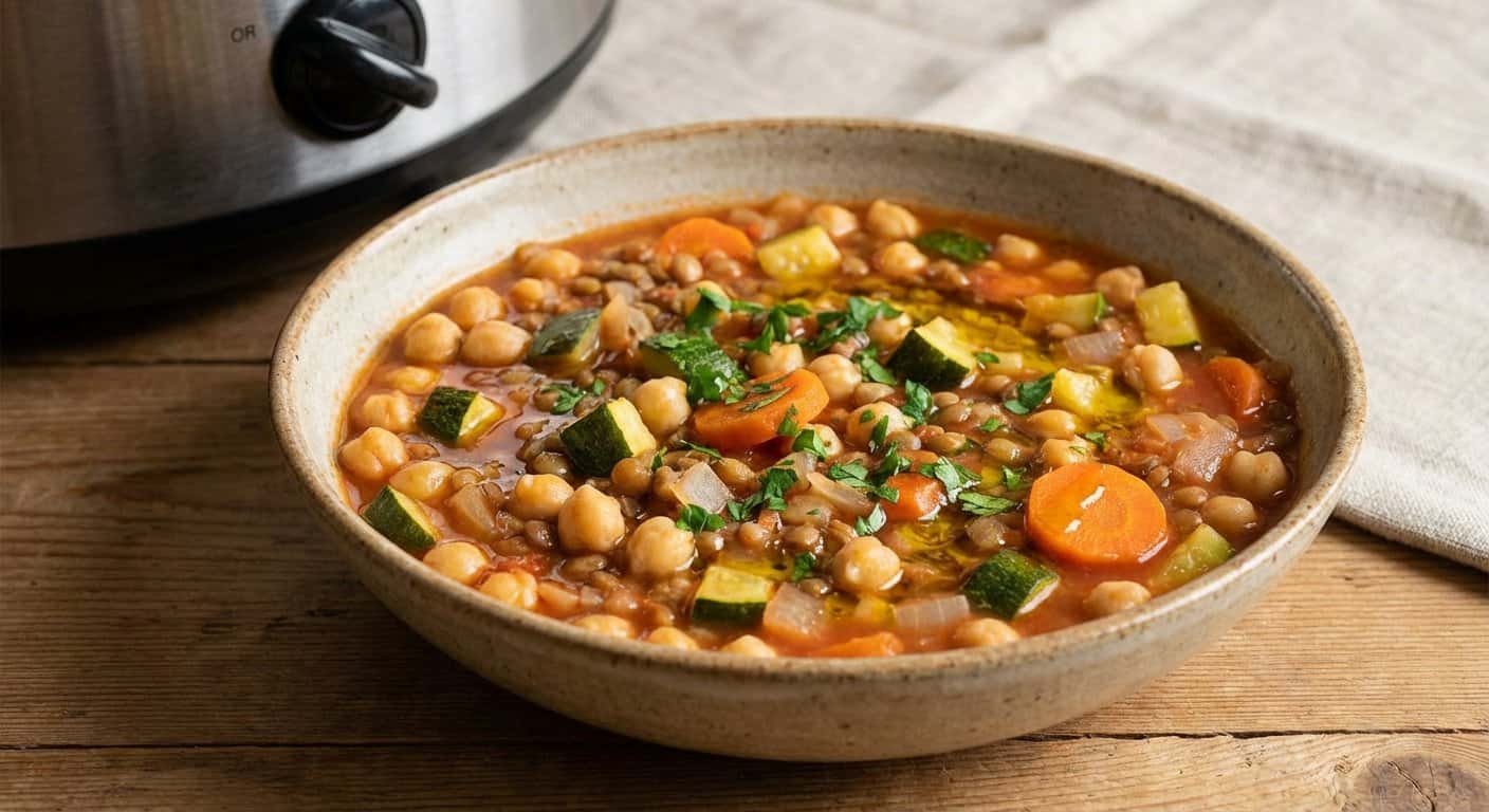 Guiso de Legumbres con Calabacín y Perejil en Slow Cooker