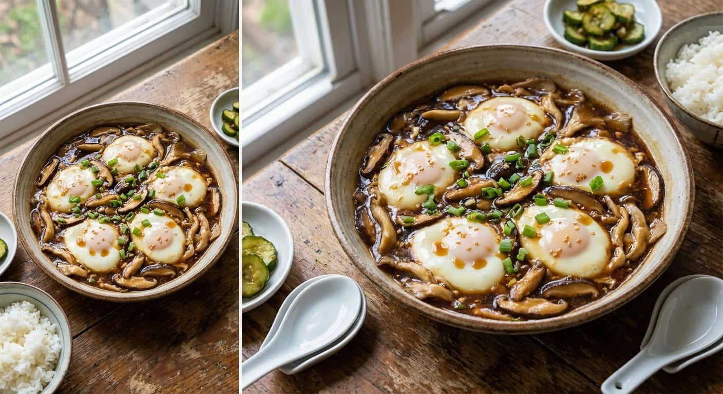 Guiso Fujian de Huevo con Setas y Vinagre Negro