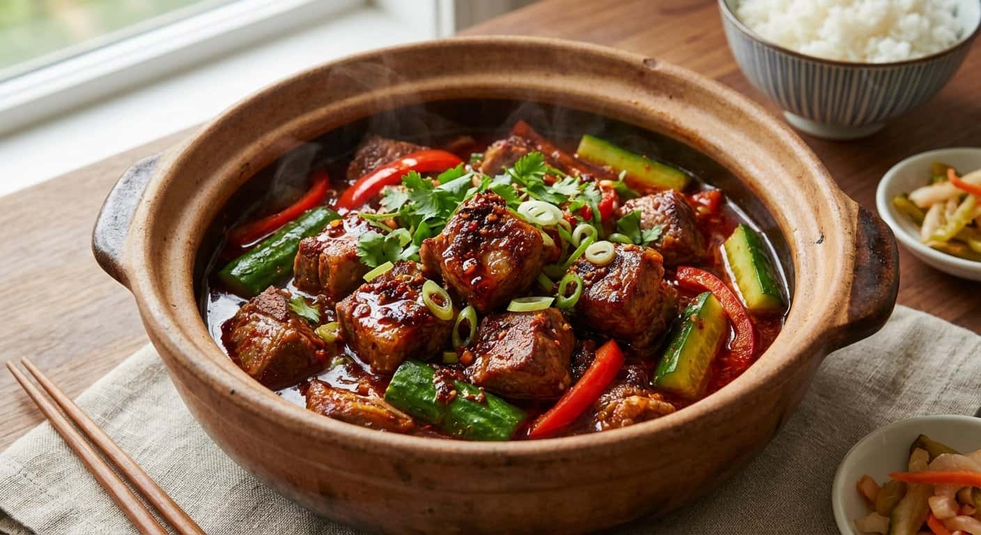 Guiso Hunan de Cordero con Pepino y Doubanjiang