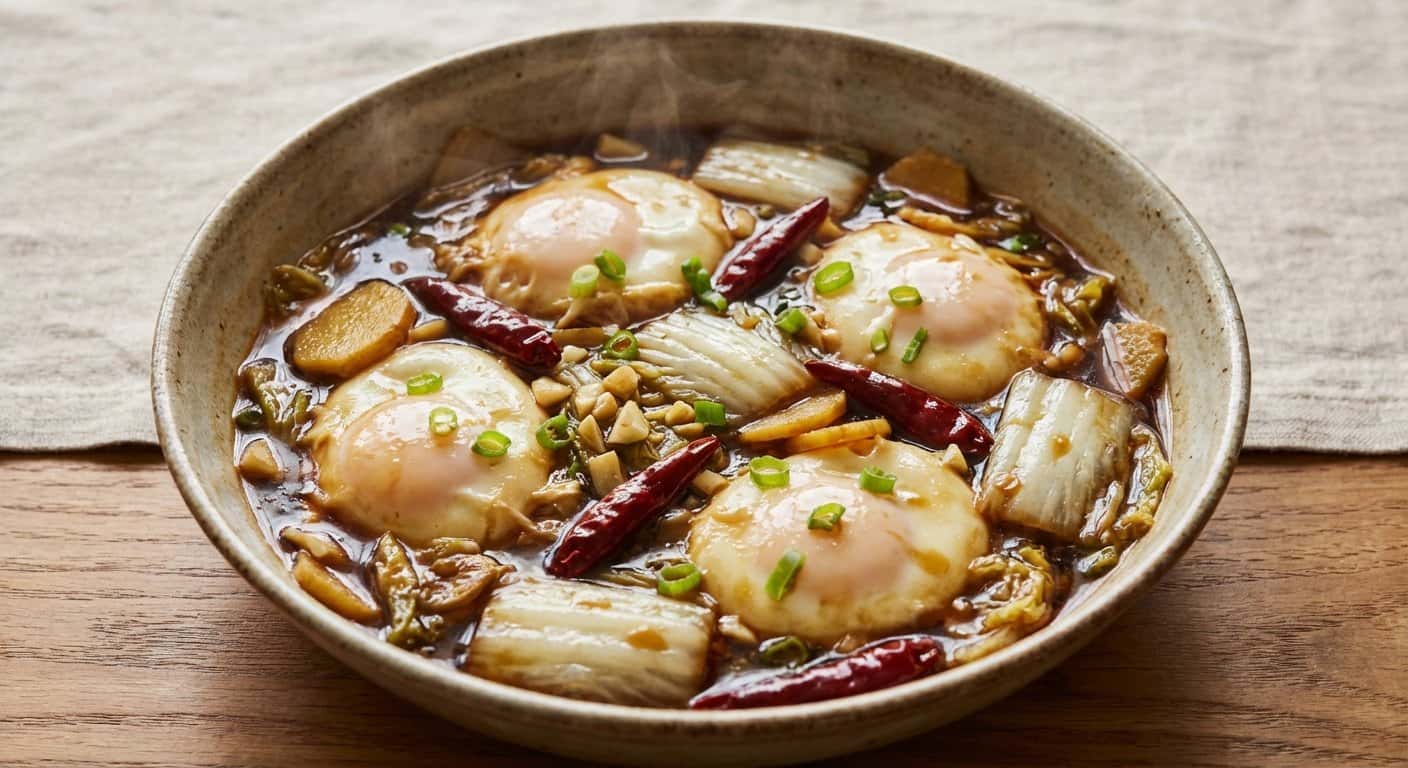 Guiso Hunan de Huevo con Col China y Vinagre Negro