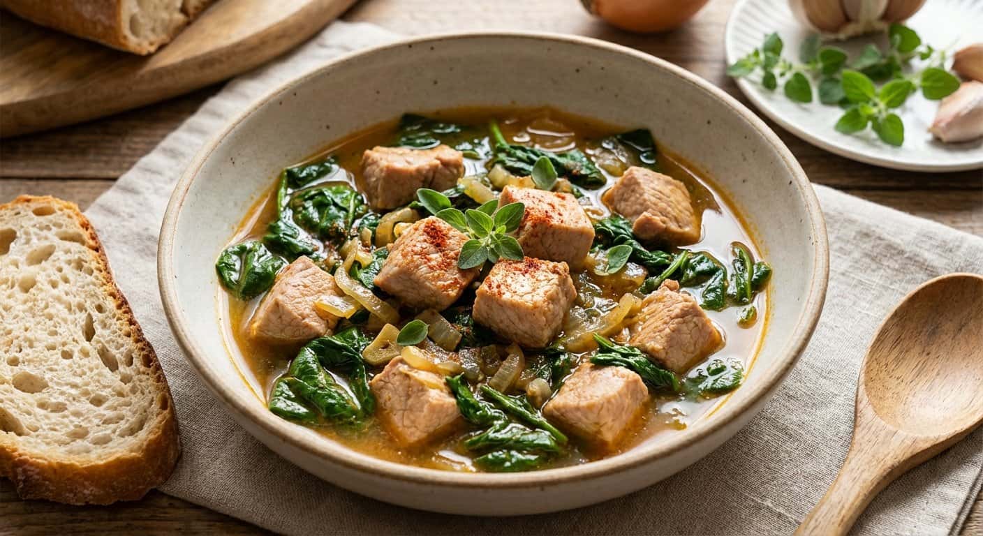 Guiso Ligero de Cerdo con Espinacas y Orégano