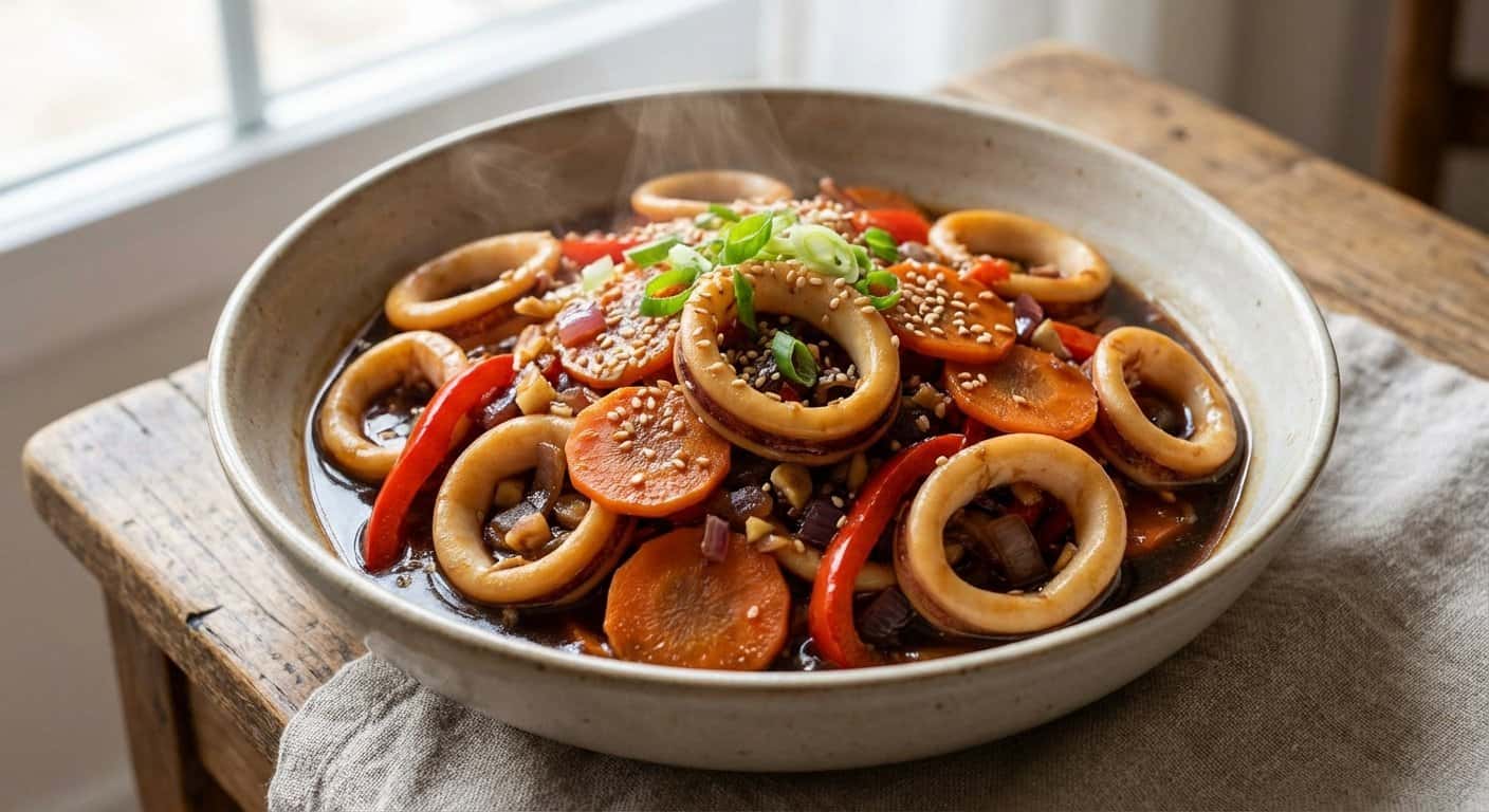 Guiso Pekín de Calamar con Zanahoria y Vinagre Negro