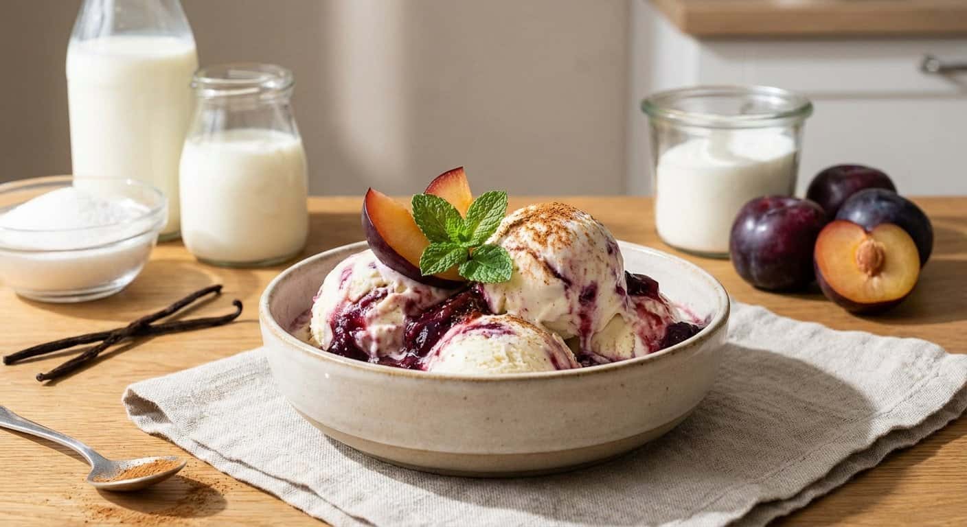 Helado casero de kéfir y ciruela