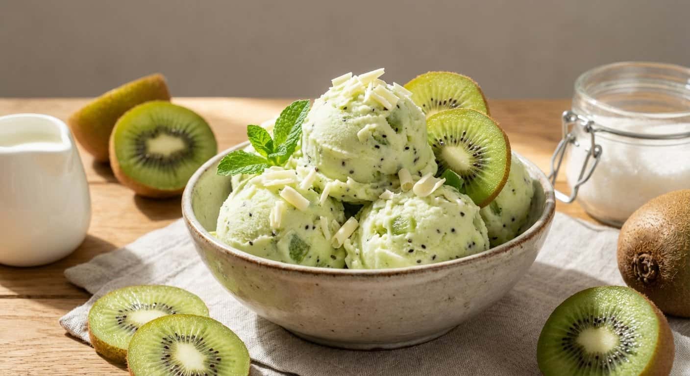 Helado casero de leche y kiwi