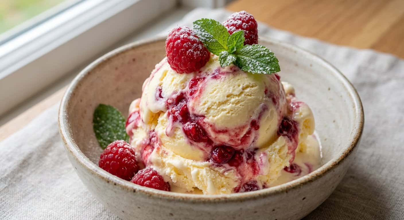 Helado Casero de Mantequilla y Frambuesa