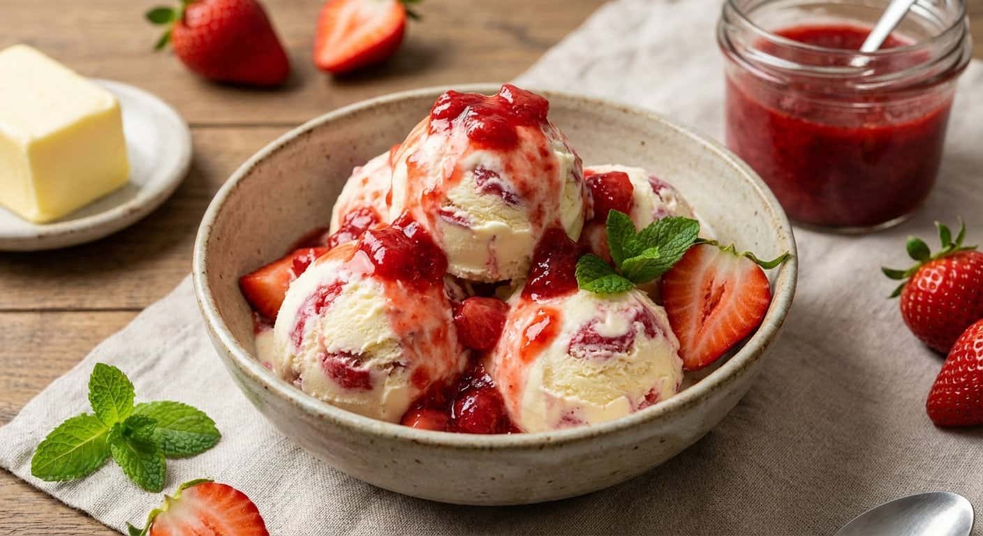 Helado Casero de Mantequilla y Fresa