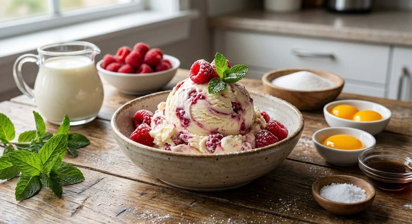Helado Casero de Nata y Frambuesa