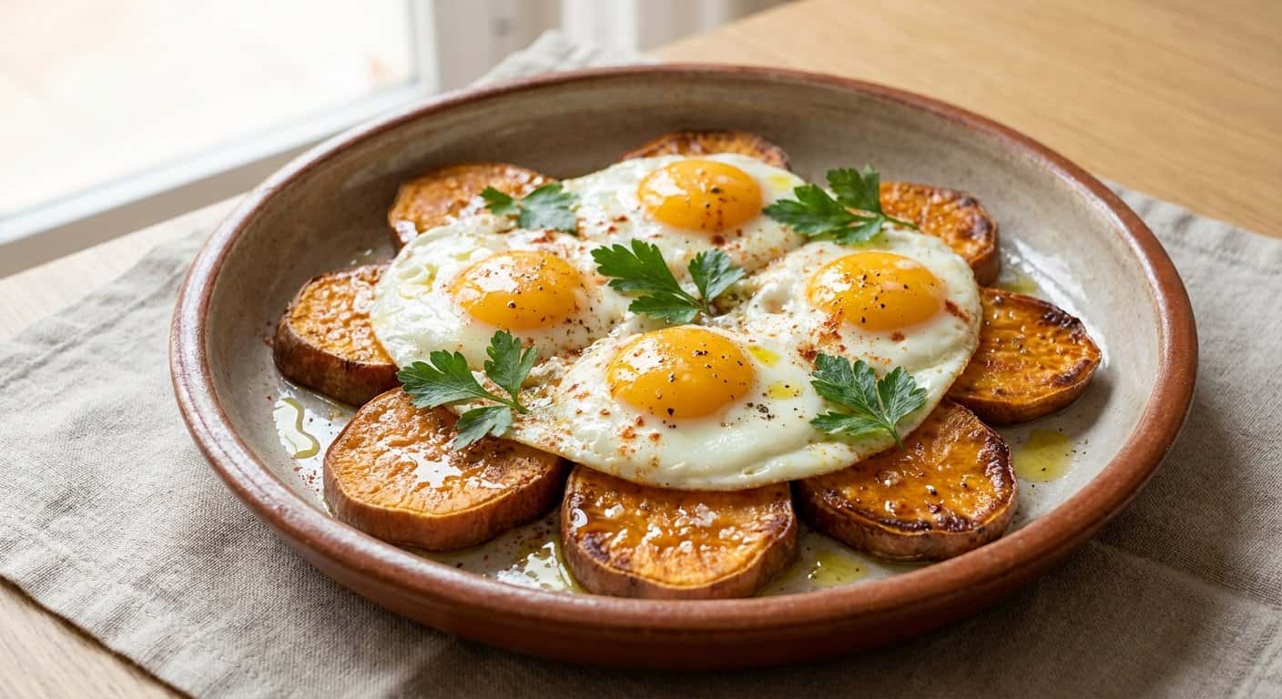Huevos a la plancha con boniato