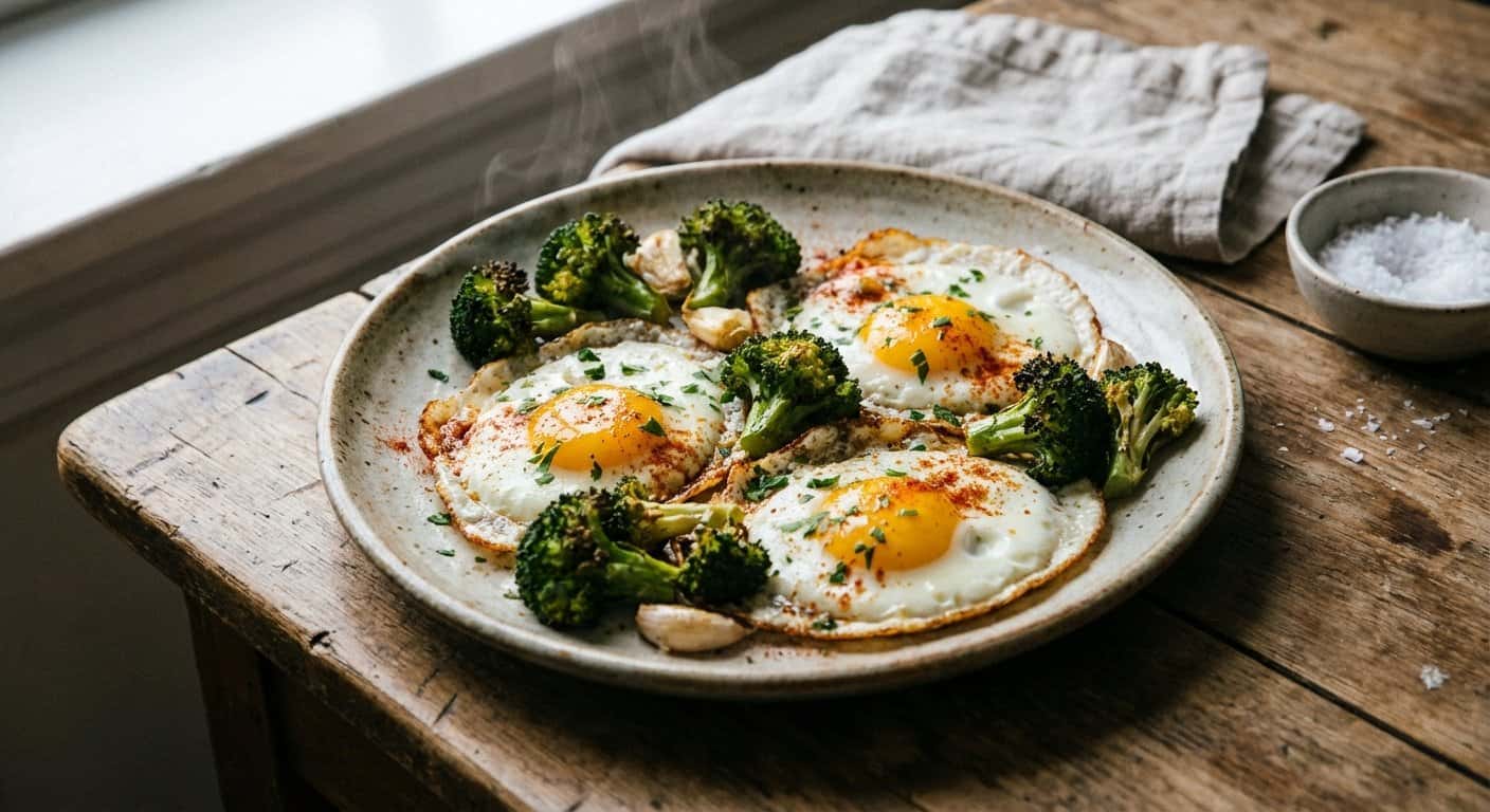 Huevos a la plancha con brócoli