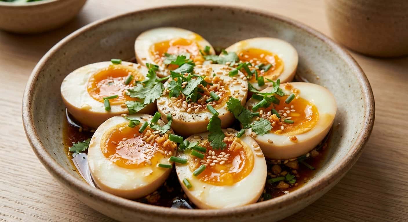 Huevos estilo asiático con hierbas frescas