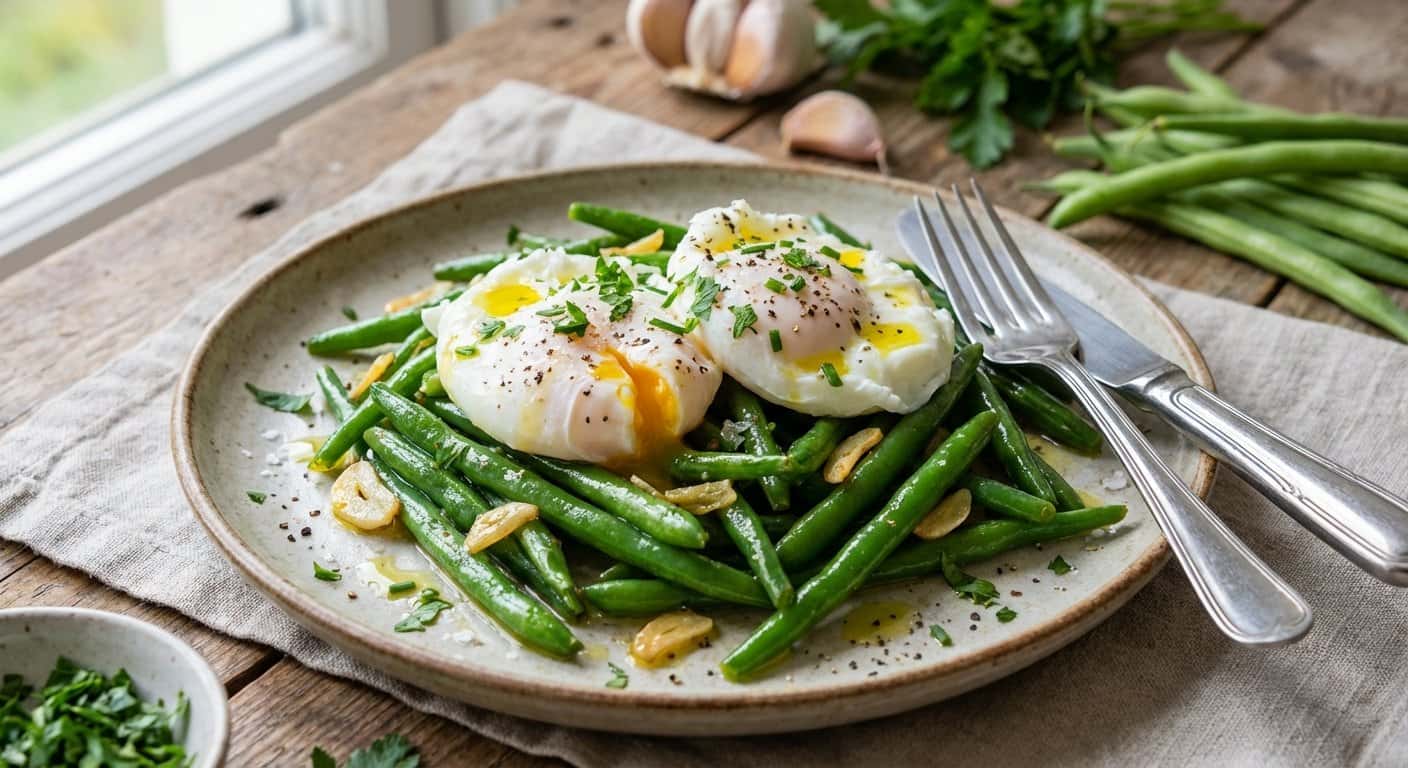 Huevos Pochados con Judías Verdes