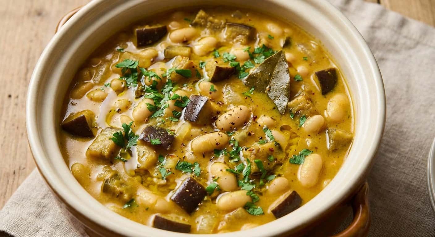Judías Estofadas con Berenjena y Cúrcuma en Slow Cooker