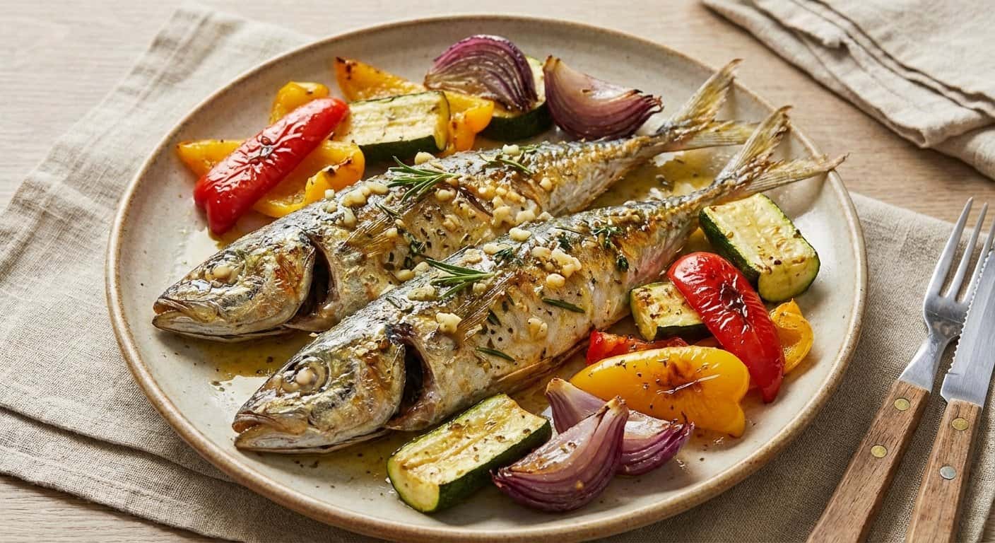 Jurel a la Mantequilla con Verduras Asadas