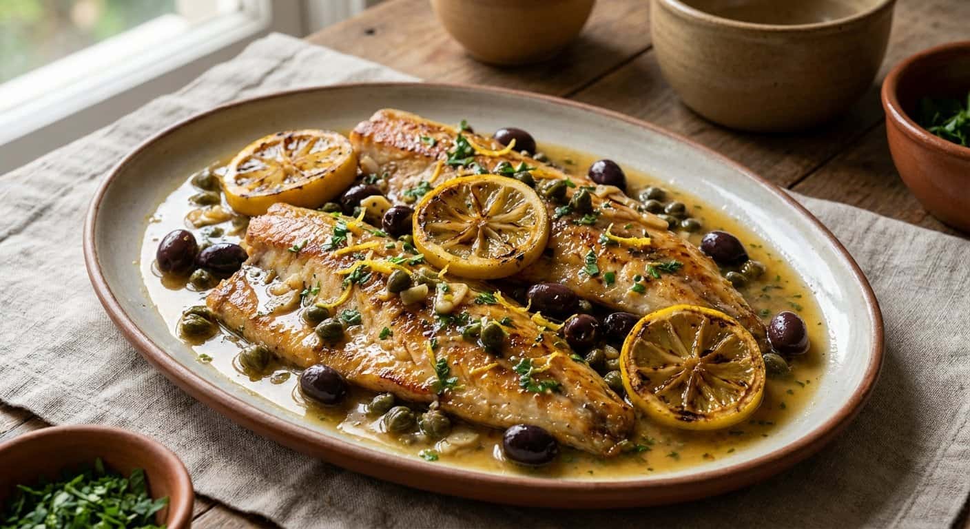 Jurel con Limón, Alcaparras y Aceitunas