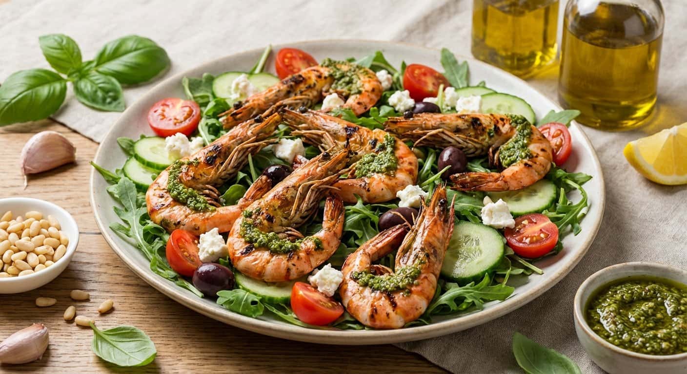 Langostinos estilo mediterráneo con pesto keto