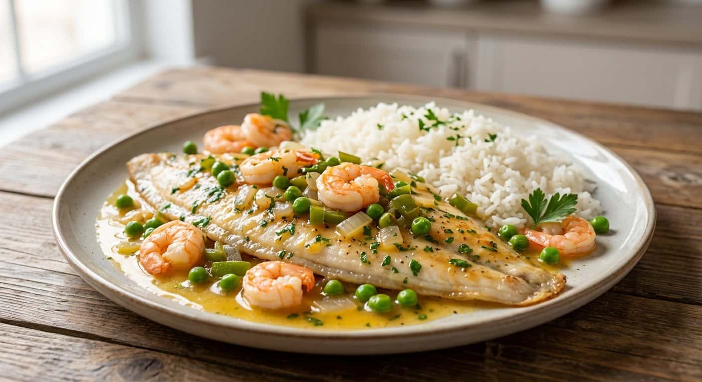 Lenguado a la bilbaína con arroz blanco