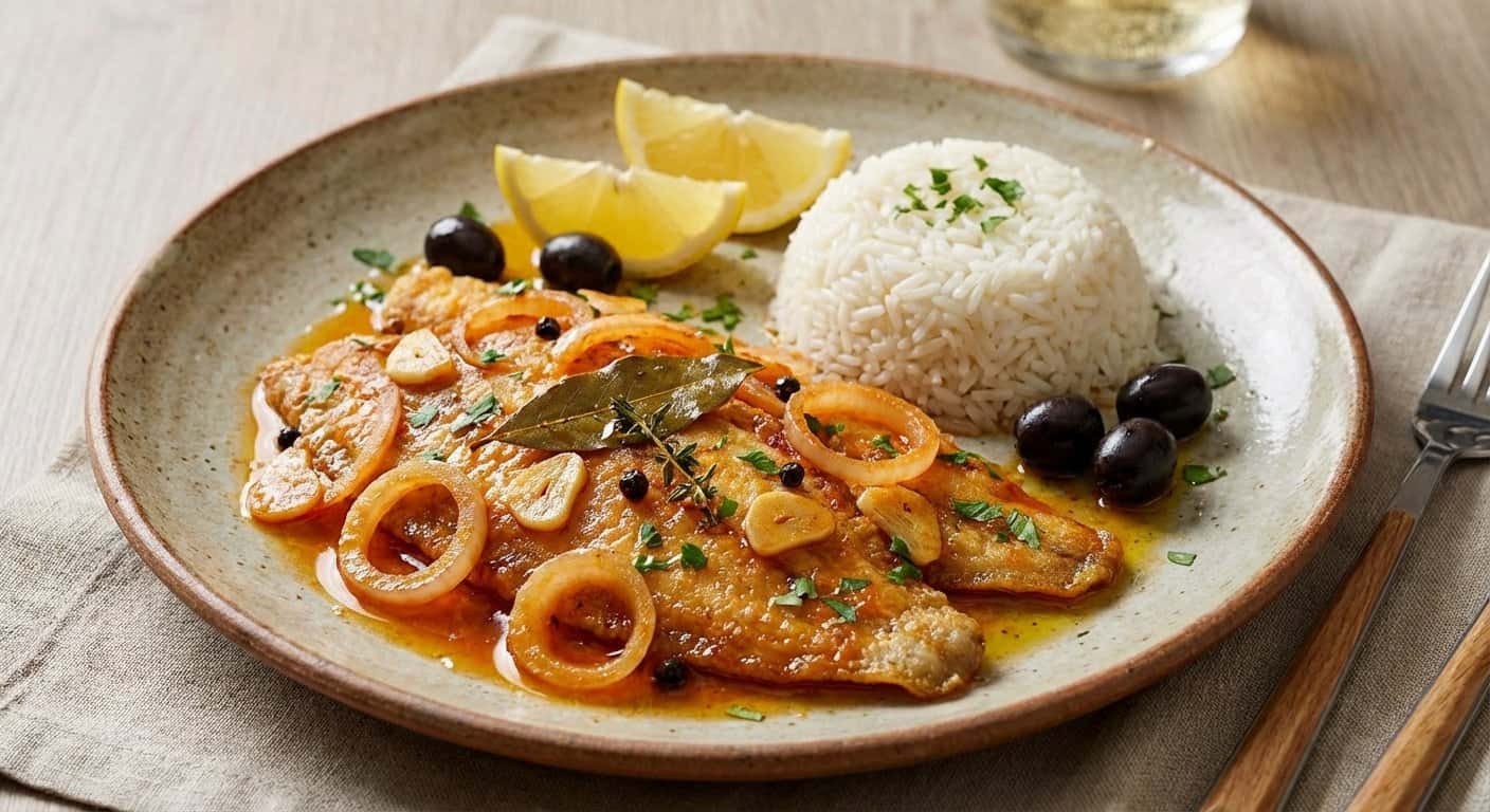 Lenguado en Escabeche con Arroz Blanco