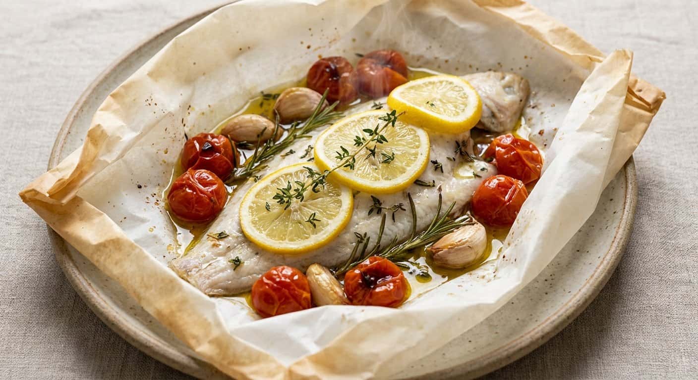 Lenguado en Papillote con Tomate Confitado