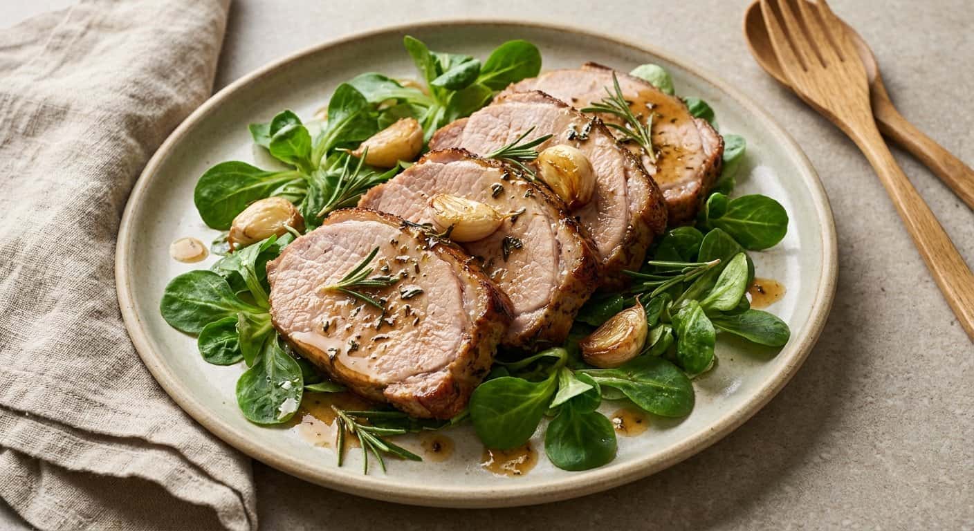 Lomo de Cerdo al Horno con Canónigos y Romero