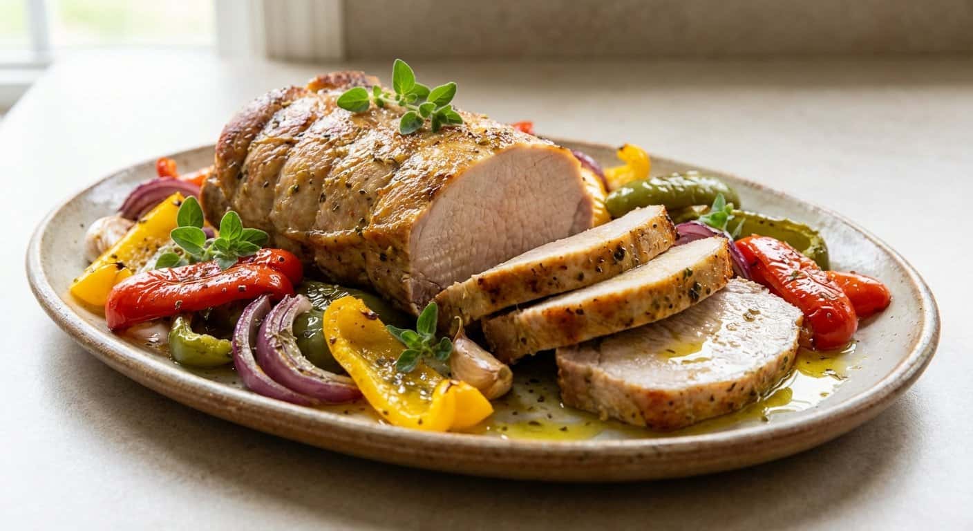 Lomo de cerdo al horno con pimientos y orégano