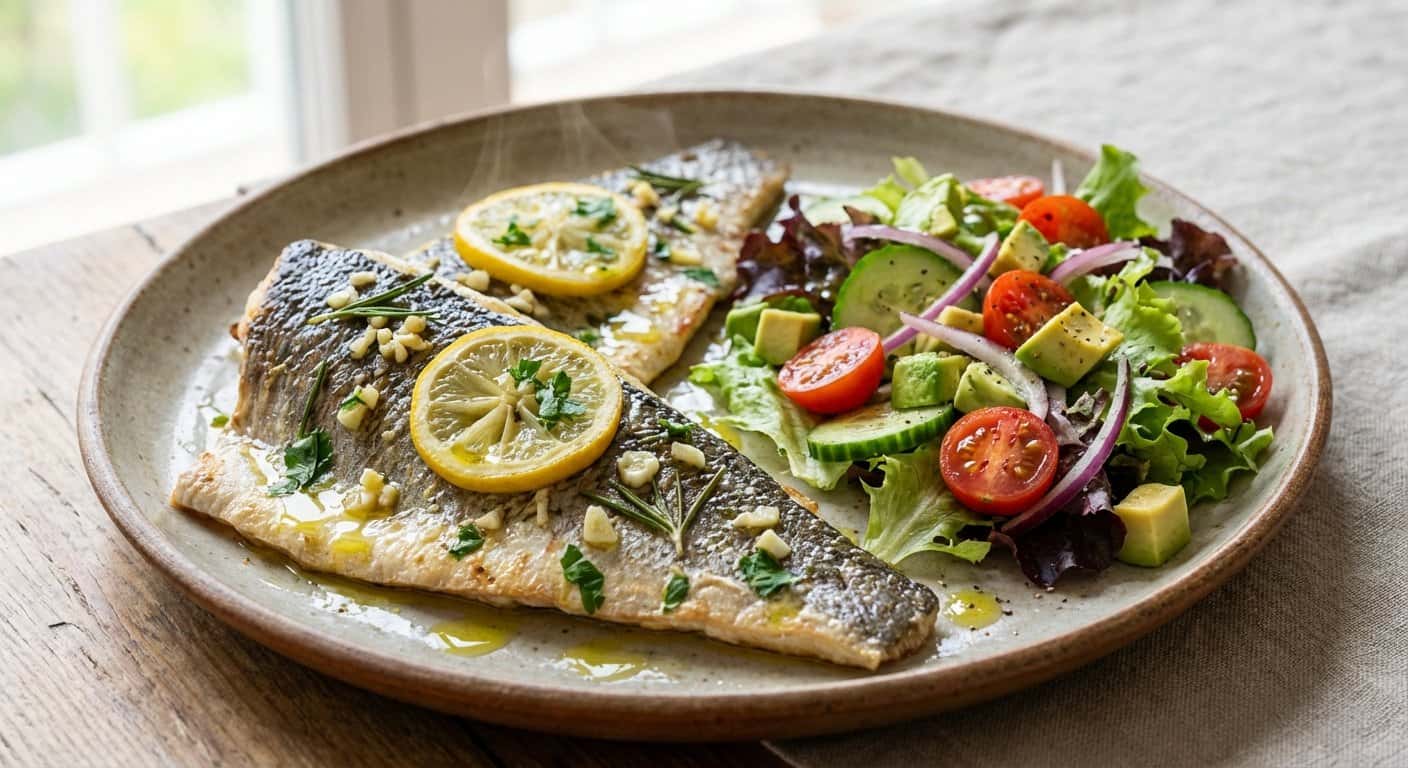 Lubina al Horno con Ensalada Fresca