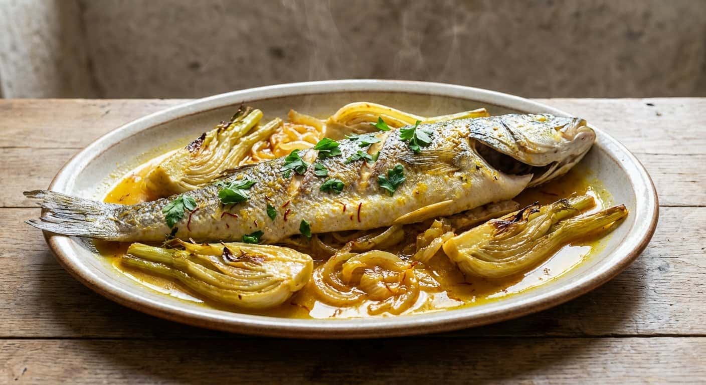 Lubina con Hinojo y Azafrán