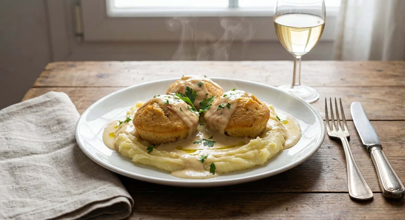 Mantecadas de Pollo con Salsa Cremosa