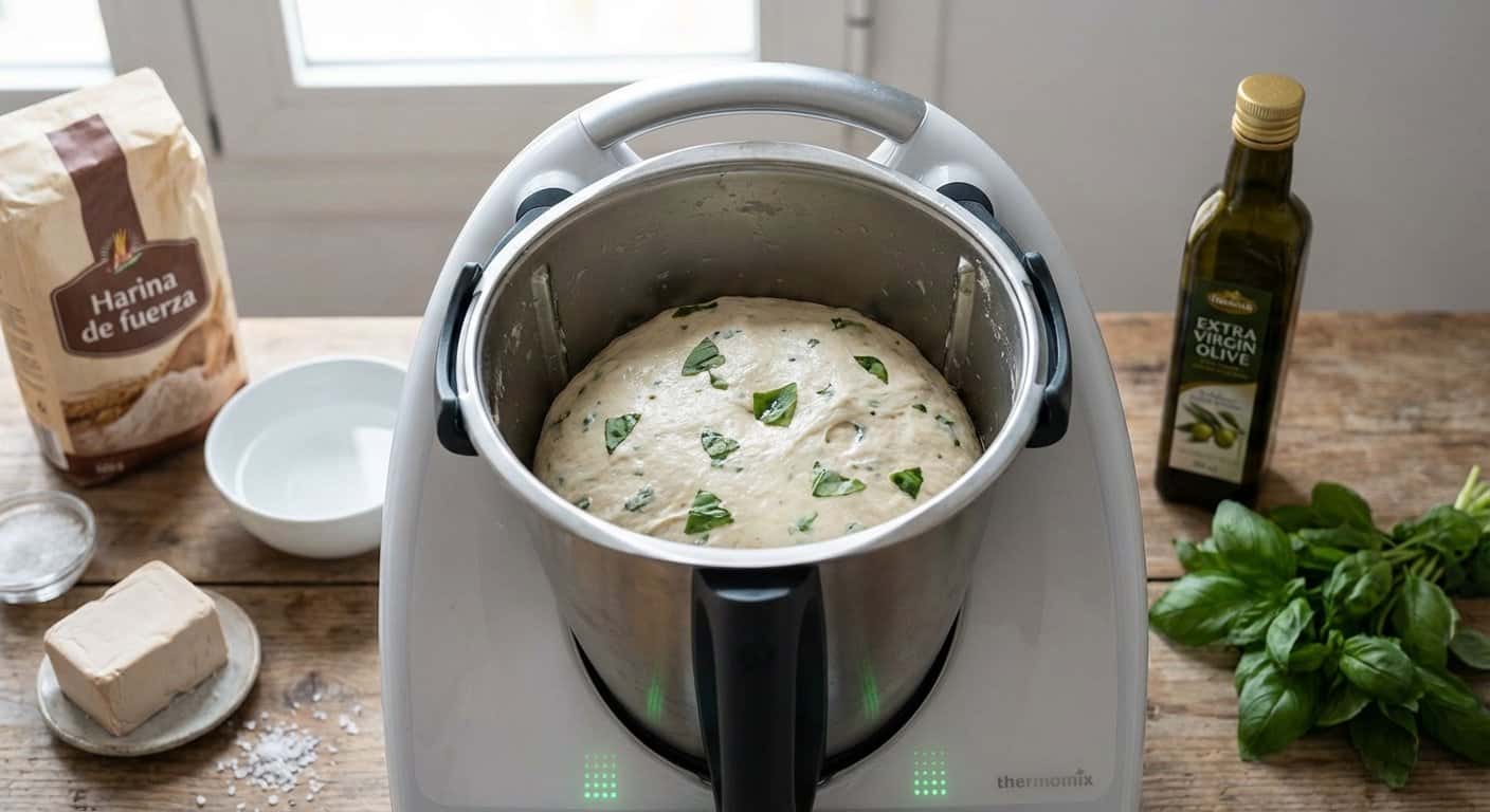 Masa de Pizza con Albahaca en Thermomix