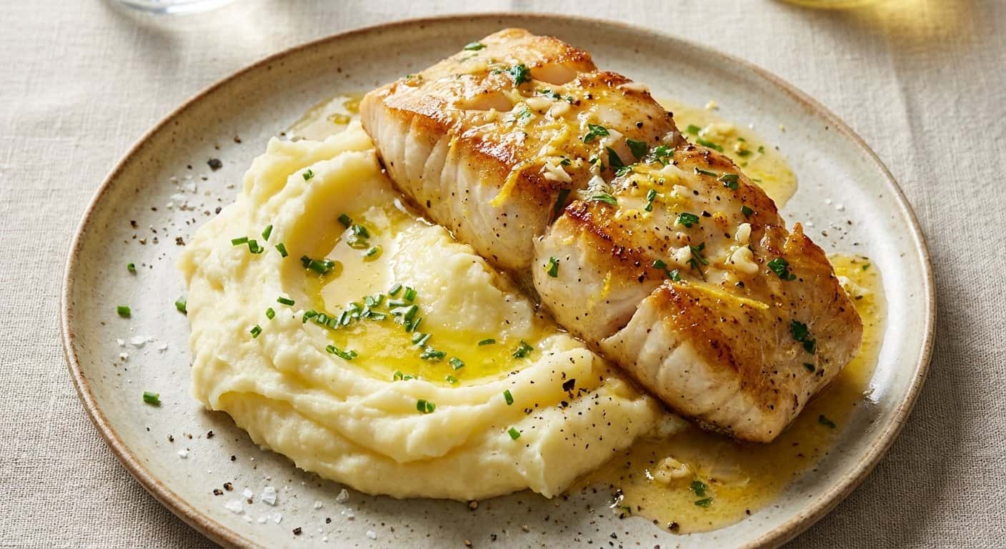 Mero a la mantequilla con puré de patata