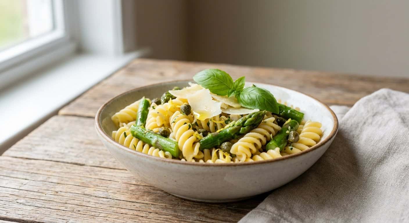 Mini Ensalada de Pasta con Espárragos y Alcaparras