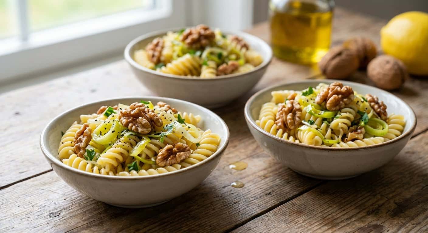 Mini Ensalada de Pasta con Puerro y Nueces