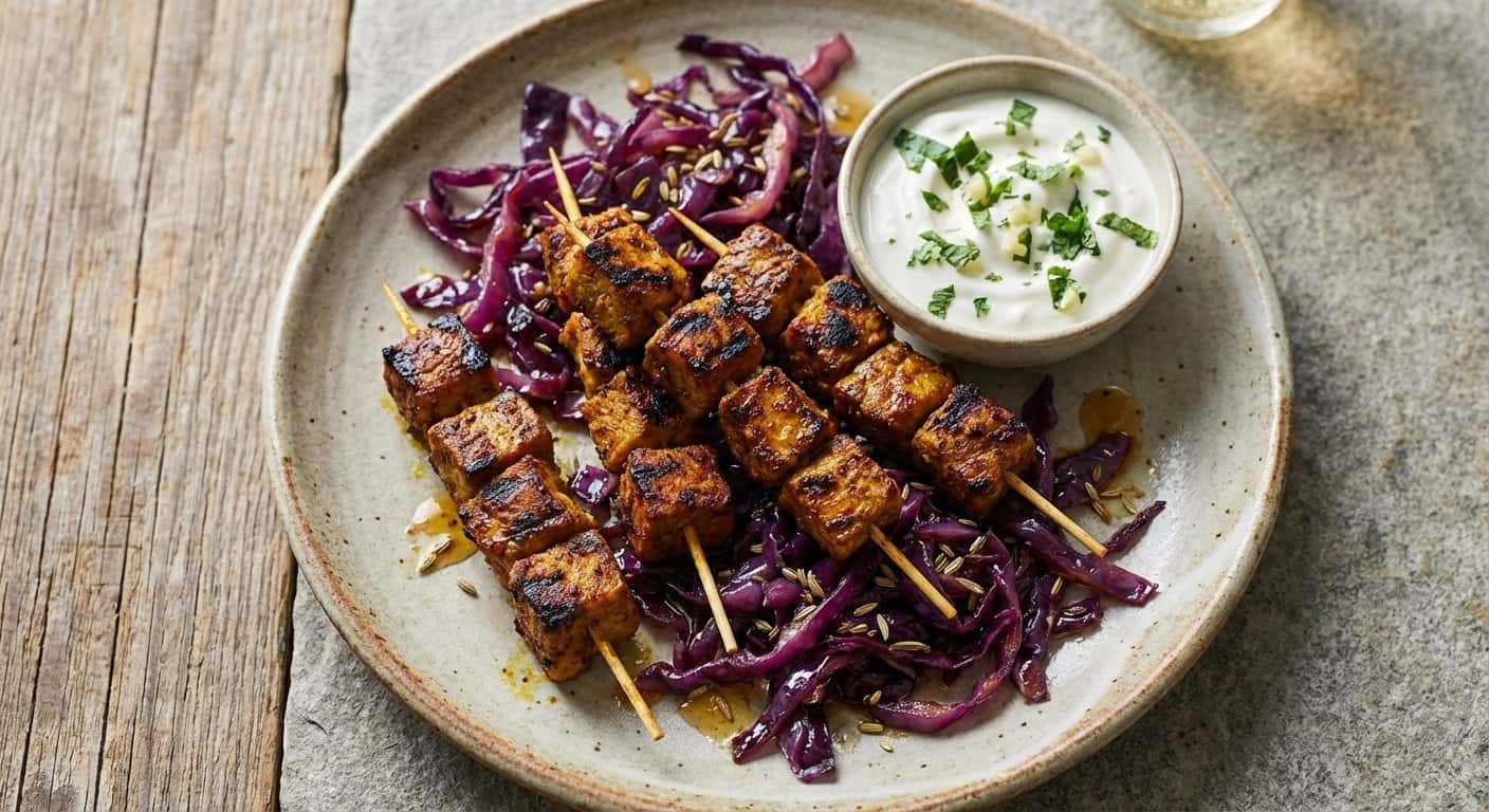 Mini Pinchos de Cerdo con Especias y Col Lombarda