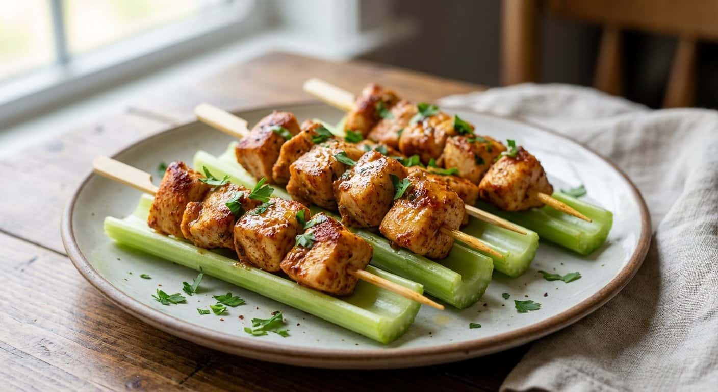 Mini Pinchos de Pollo con Especias y Apio