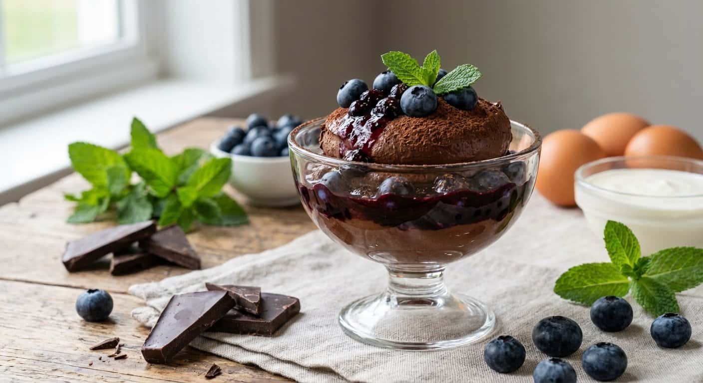 Mousse de Cacao con Arándanos