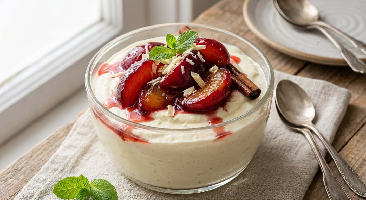 Mousse de Chocolate Blanco con Ciruela