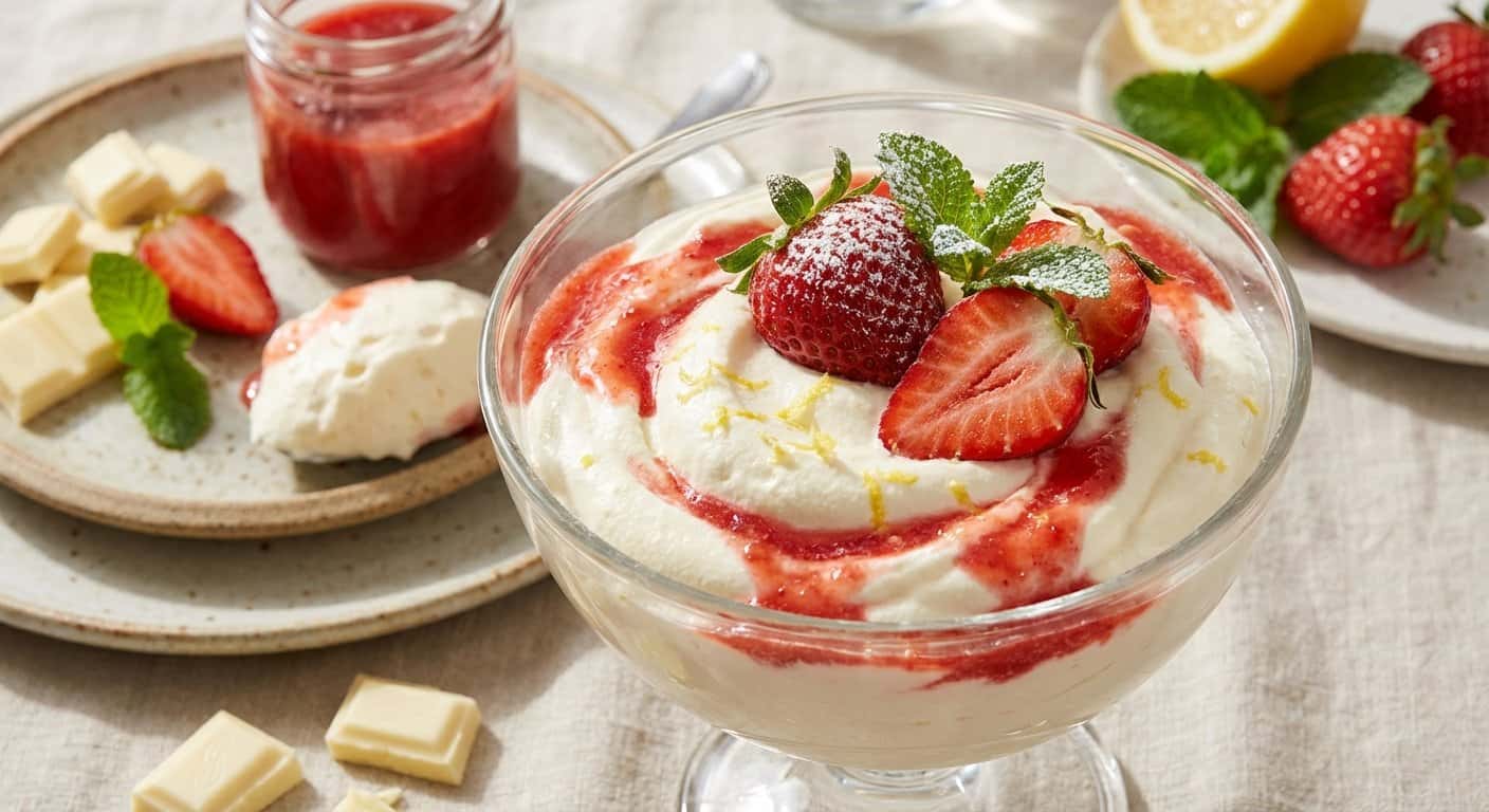 Mousse de Chocolate Blanco con Fresas