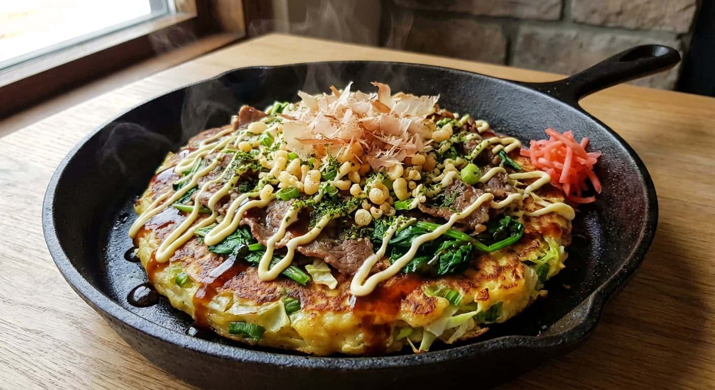 Nabe Okonomiyaki con Ternera y Espinacas