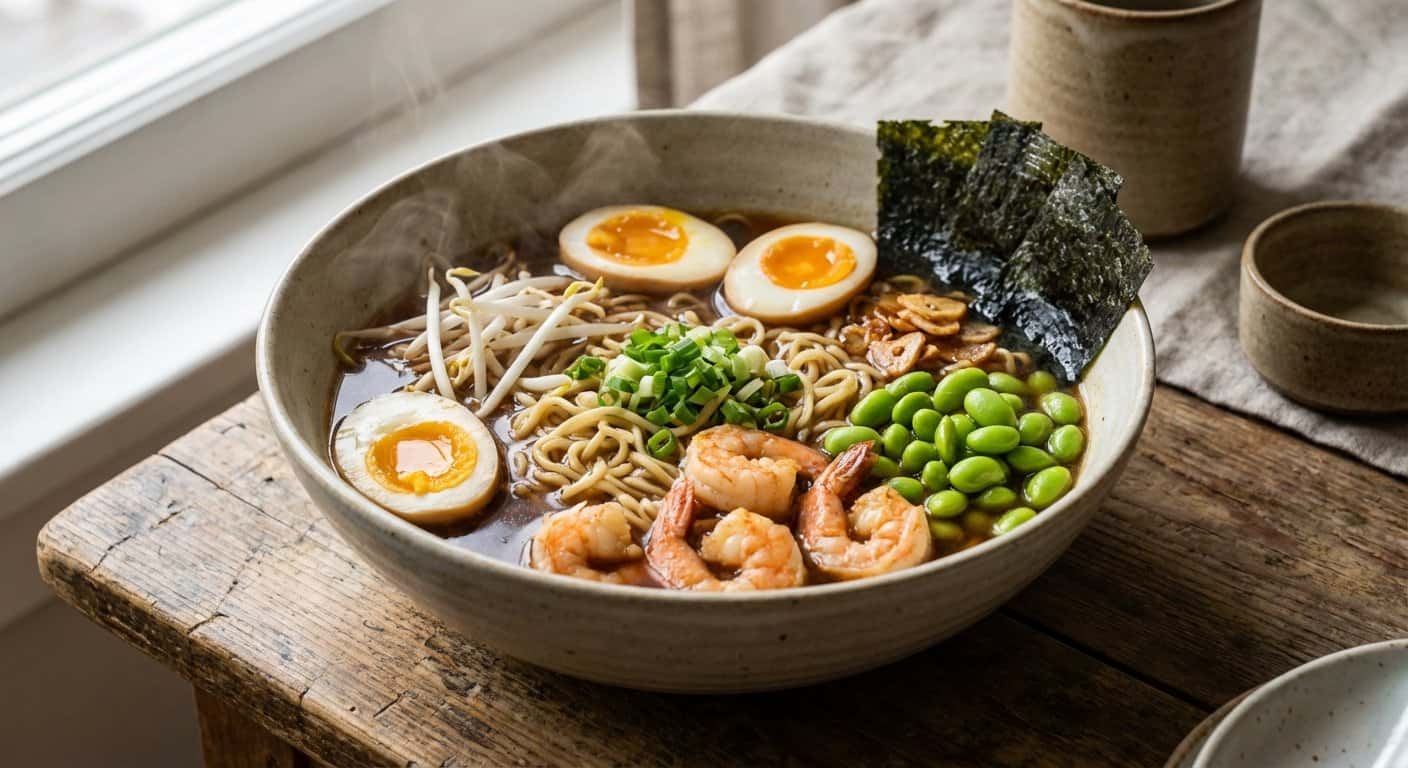 Nabe Ramen con Gambas y Edamame