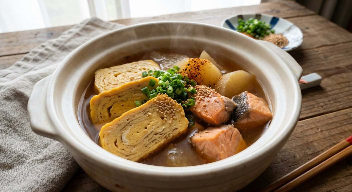 Nabe Tamagoyaki con Salmón y Daikon