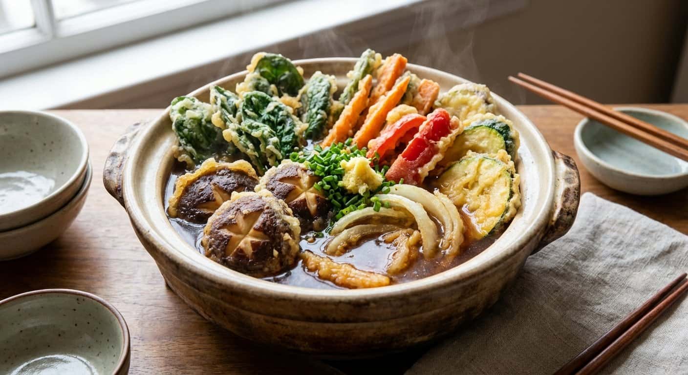 Nabe Tempura con Setas Shiitake y Espinacas