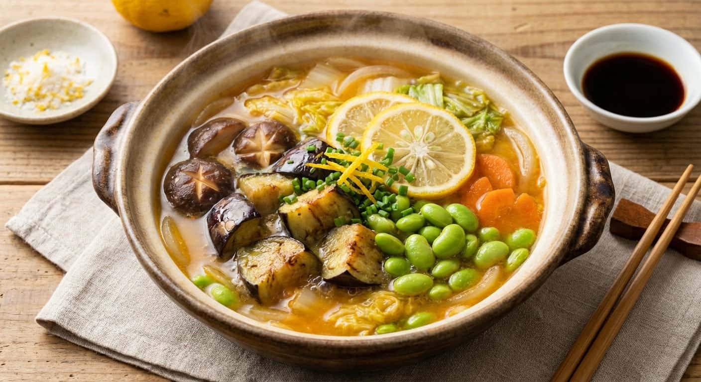 Nabe Yuzu con Berenjena y Edamame