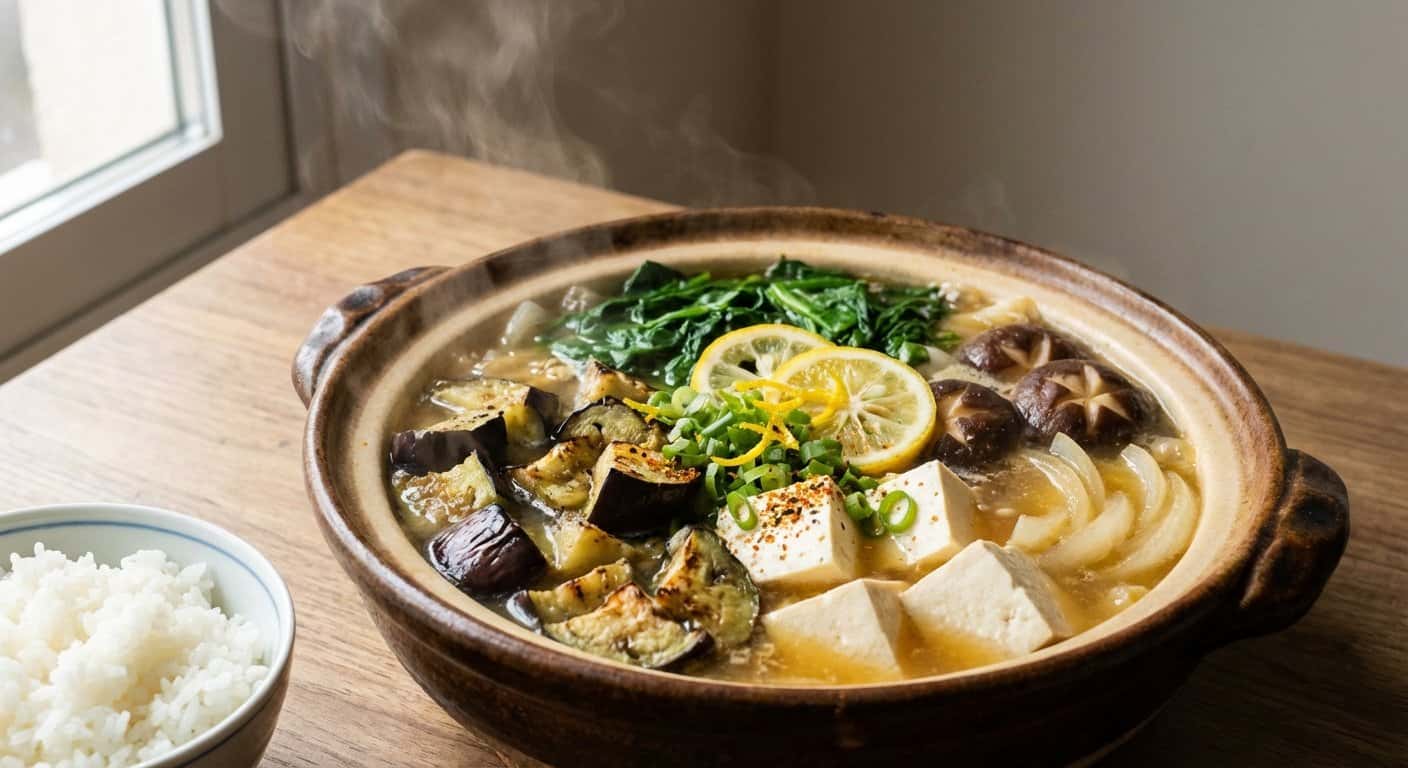 Nabe Yuzu con Berenjena y Espinacas