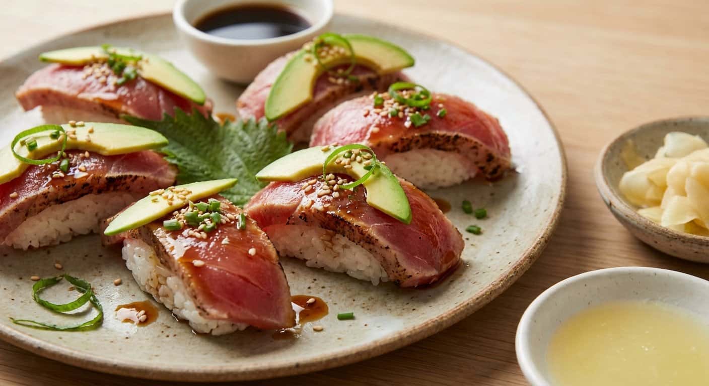 Nigiri de Atún Flambeado con Ponzu