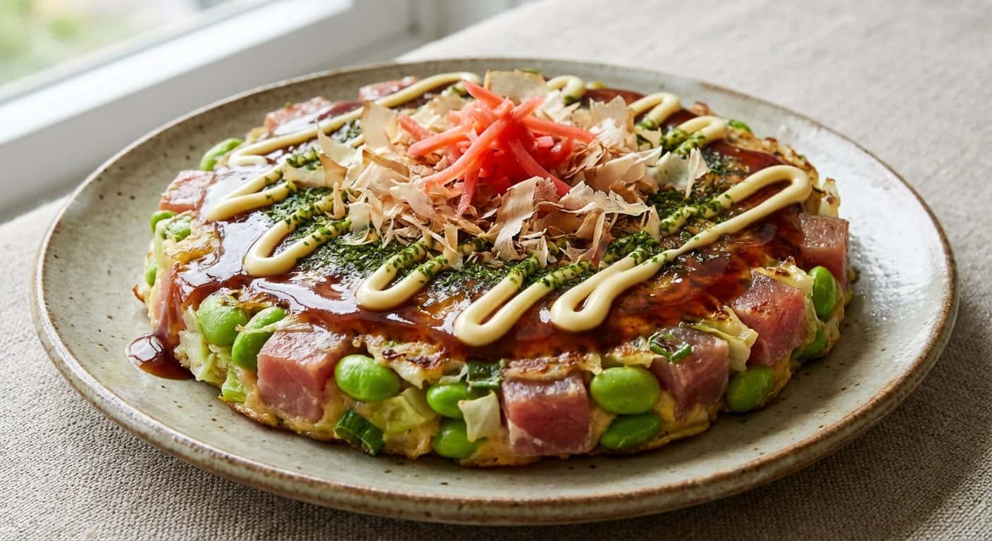 Okonomiyaki con Atún y Edamame