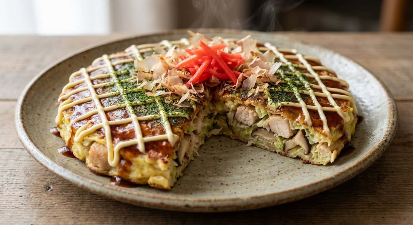Okonomiyaki con Pollo y Shiitake
