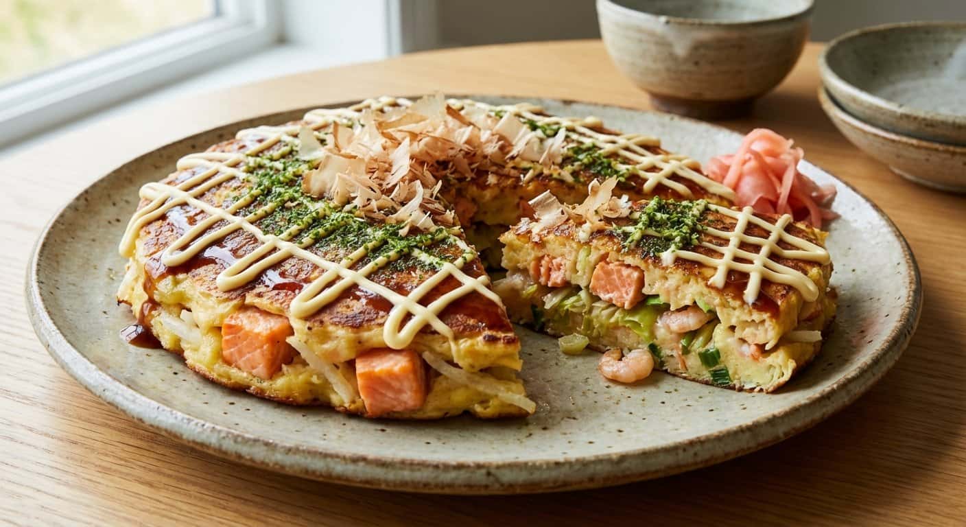 Okonomiyaki con Salmón y Daikon